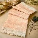 Elegant Peach Organza Embroidered Saree with Floral Lace Border