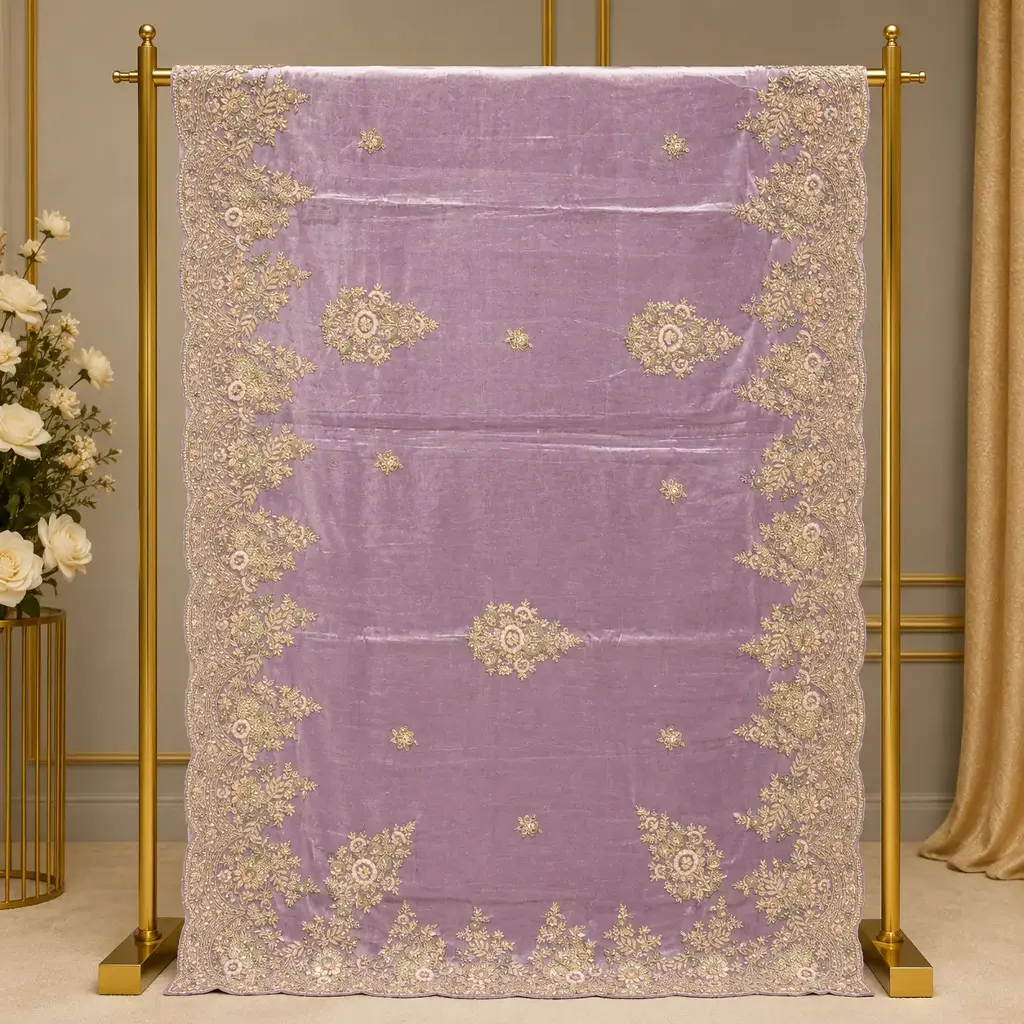 Elegant Mauve Embroidered Saree with Scalloped Floral Border