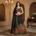 Black Handcrafted Silk Lehenga Choli with Multi-Hue Floral Daman