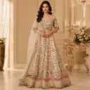 Women's Beige Multicolor Embroidered Lehenga Choli with Net Dupatta for Wedding & Festive Party Wear