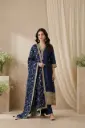 Midnight Blue Silk Embroidered Kurti Set with Dupatta