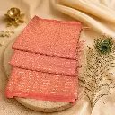 Elegant Peach Linen Cotton Saree with Silver Stripes & Tassel Pallu