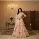 Peach Tiered Georgette Lehenga Set with Cutdana Embroidered Choli
