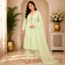 Elegant Pastel Mint Green Straight Kurta Pant Set for Women with Embroidered Dupatta