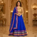 Women's Royal Blue Lehenga Choli with Gold Blouse and Net Dupatta for Wedding Festive Party Wear Set