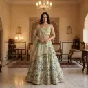 Mint Green Embroidered Silk Lehenga Choli with Pichwai Art