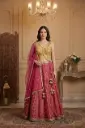 Rani Pink and Mustard Yellow Embroidered Silk Lehenga Set 