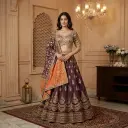Royal Wine Silk Embroidered Lehenga Set with Ombre Dupatta