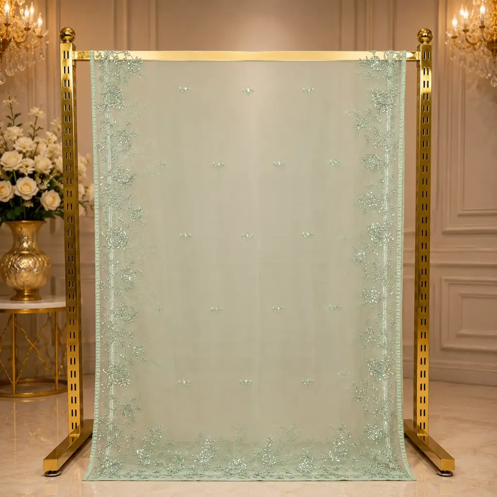 Pastel Sage Green Embellished Saree with Delicate Sequins and Elegant Border