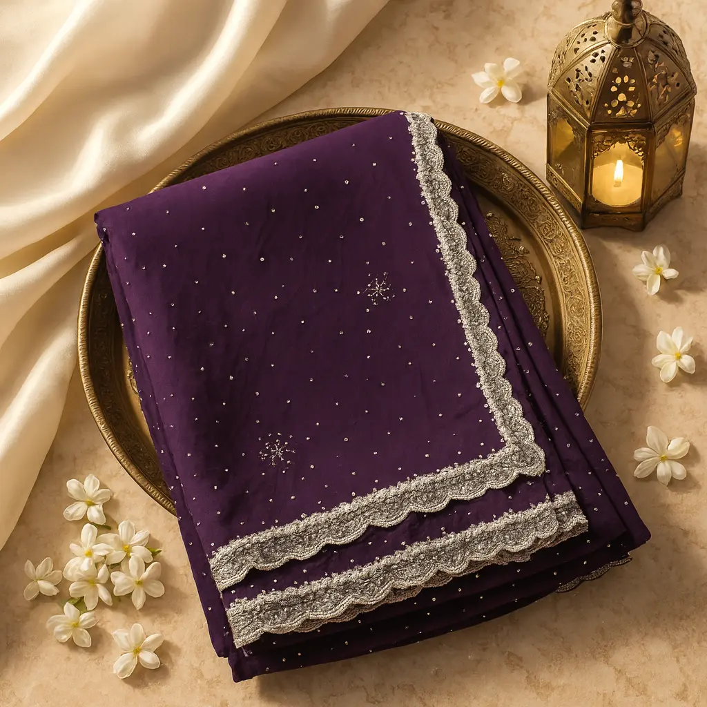 Elegant Deep Purple Sequined Designer Saree with Embellished Border