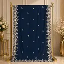 Navy Blue Saree with Floral Embroidery and Scalloped Border