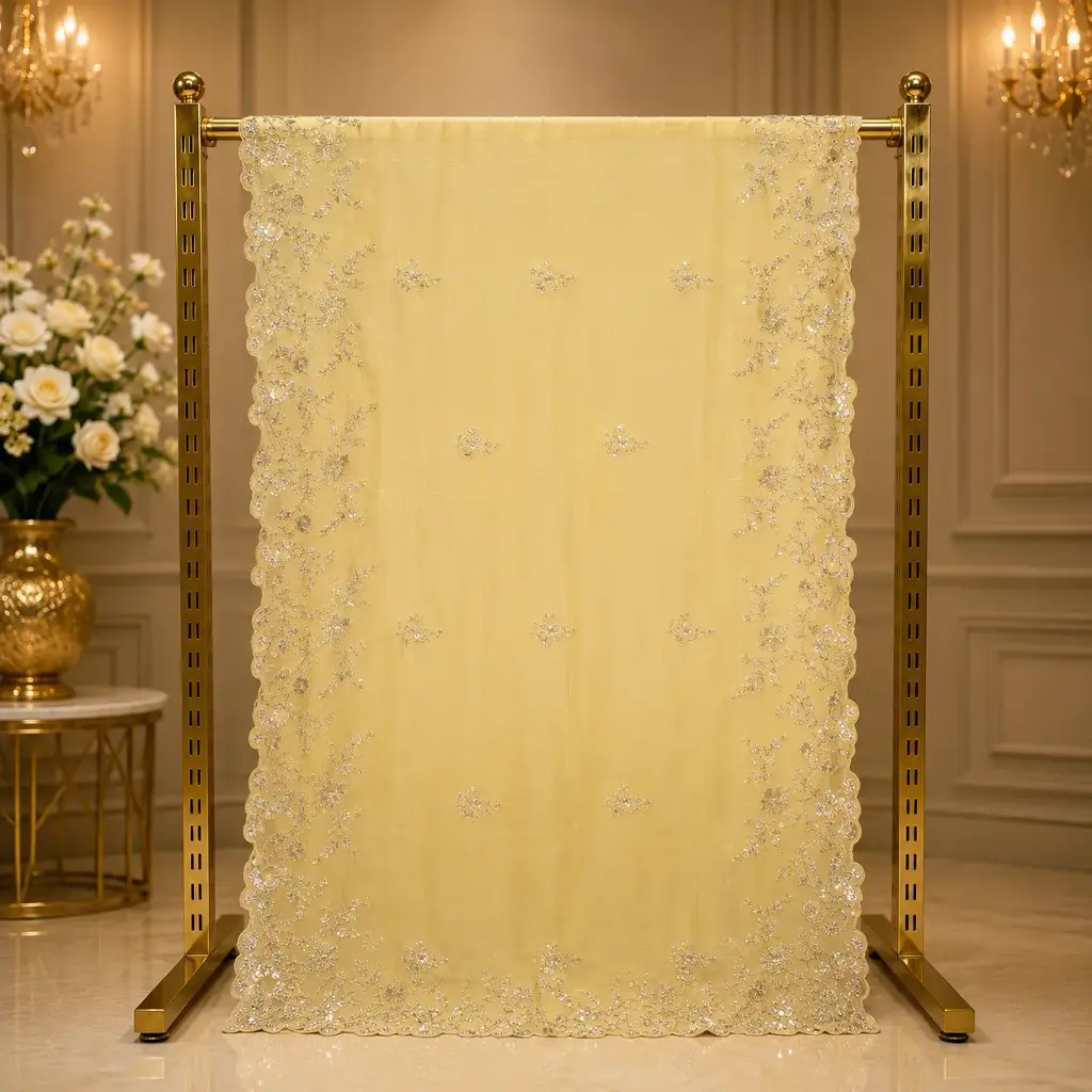 Butter Yellow Embellished Saree with Delicate Motifs and Ornate Floral Border