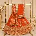 Women's Orange Embroidered Lehenga Choli with Matching Dupatta