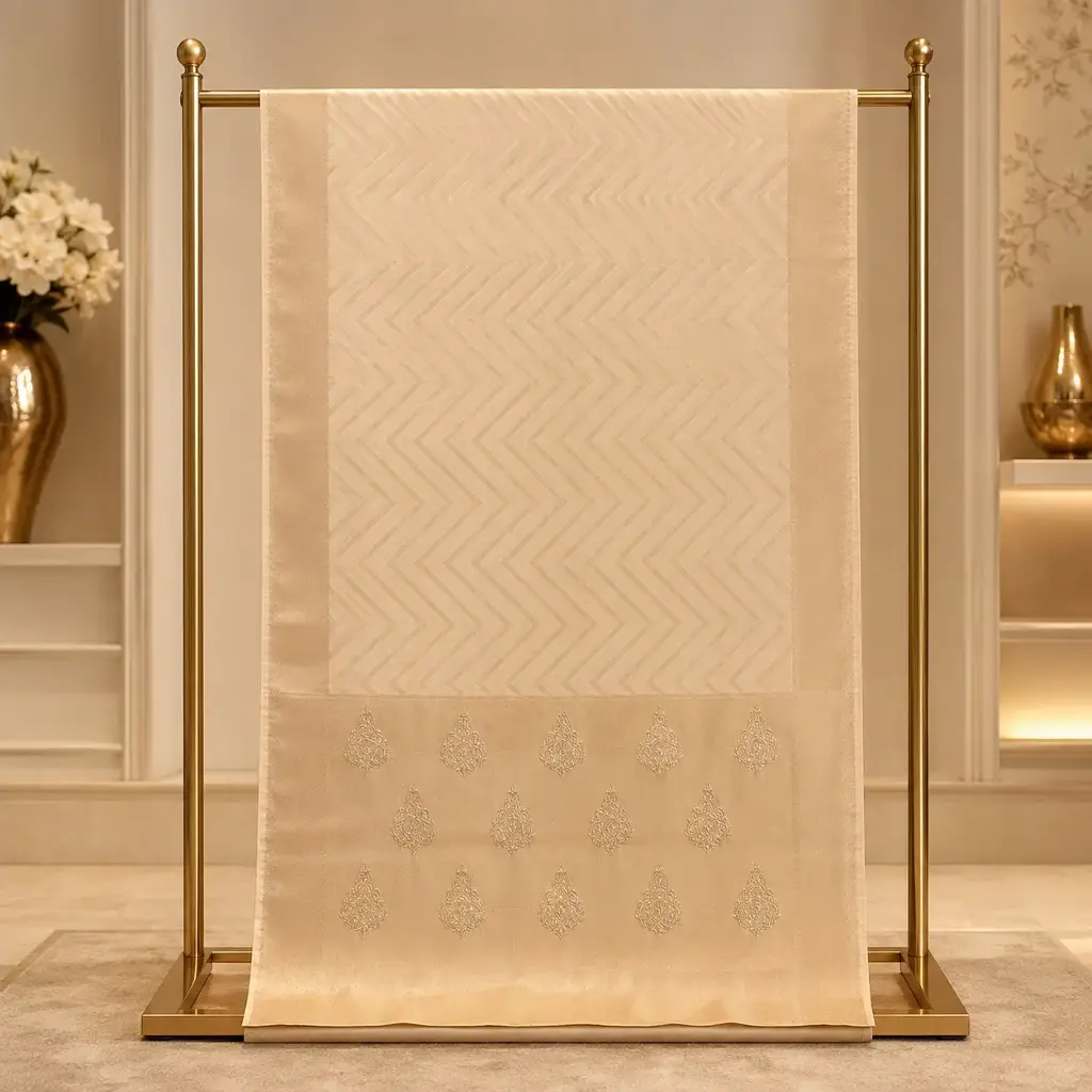 Off White Saree with Elegant Woven Pattern and Embroidered Border
