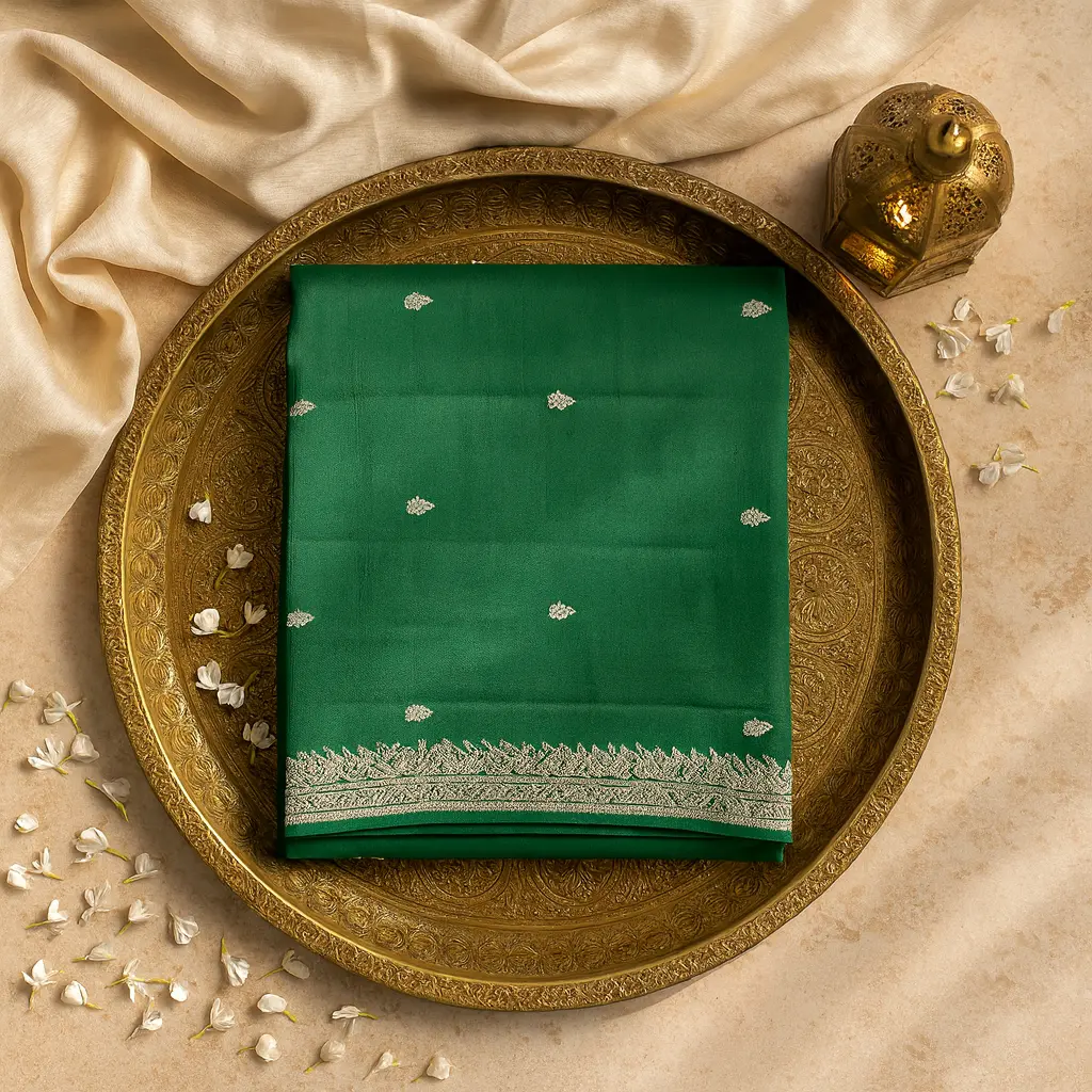 Elegant Emerald Green Designer Saree with Heavy Embellished Border