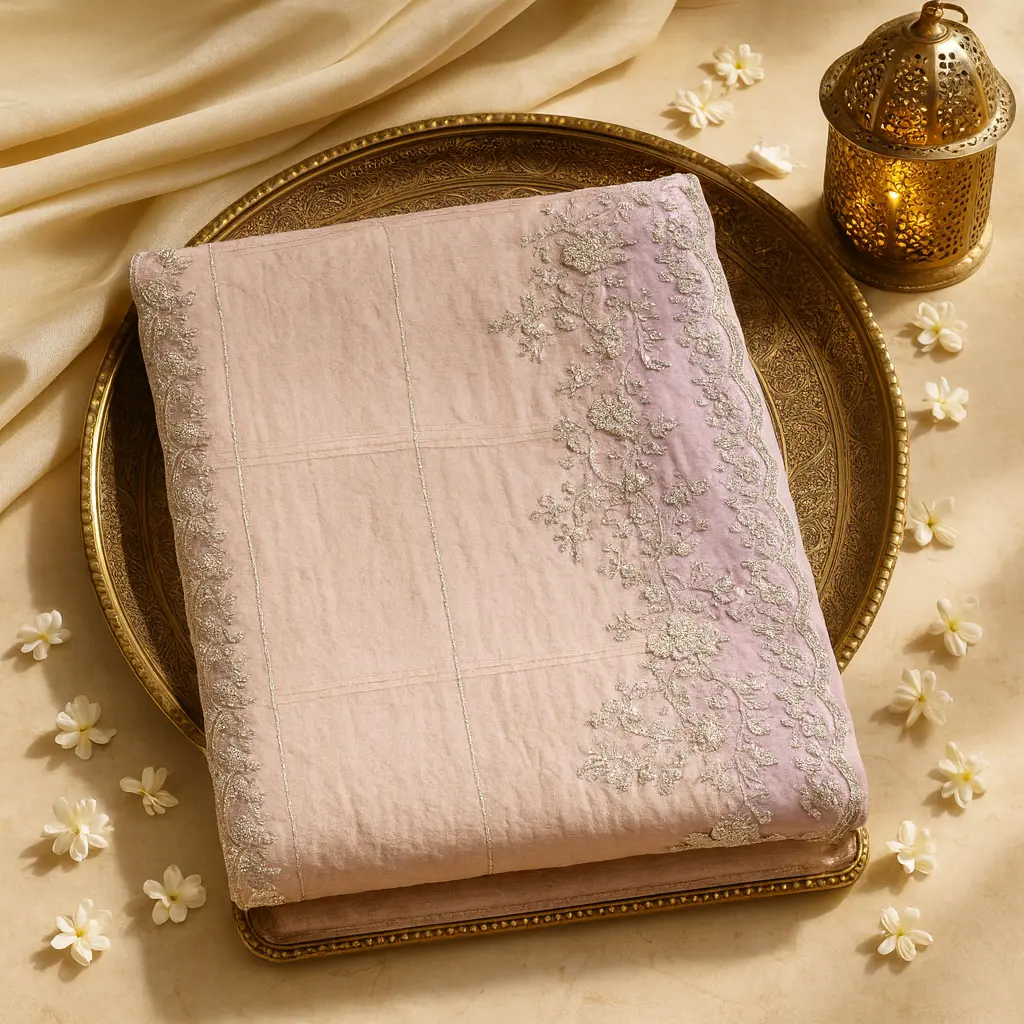 Elegant Peach and Pastel Pink Embellished Designer Saree