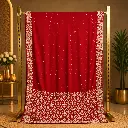 Women's Red Designer Saree with Gold Floral Embroidery, Dotted Work