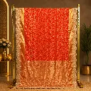 Women's Orange Gold Designer Saree with Floral Weave and Embroidered Border