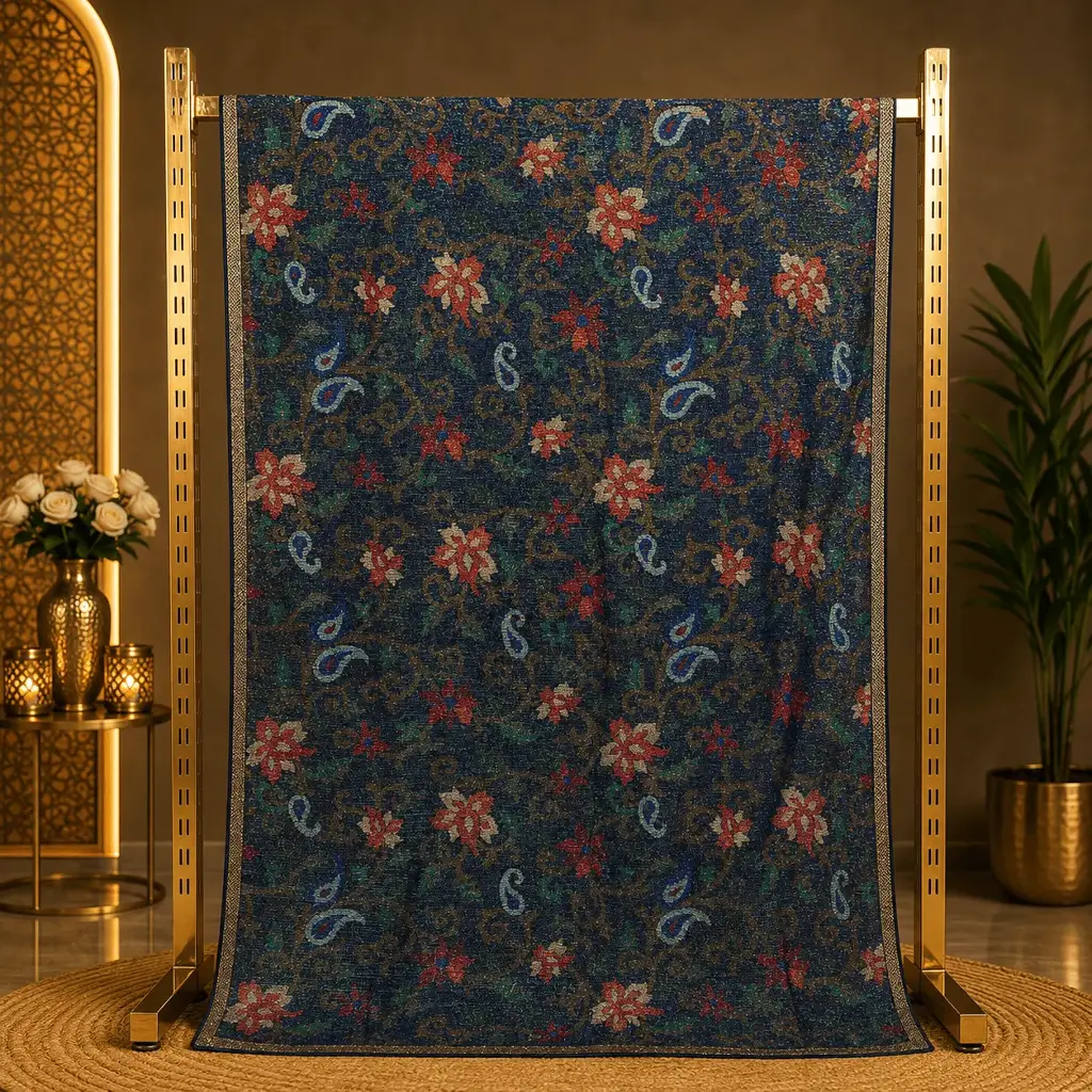Women's Navy Blue Designer Saree with Floral Paisley Print and Shimmer Finish