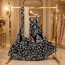 Women's Black Embroidered Lehenga Choli with Net Dupatta