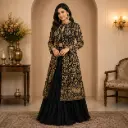 Women’s Black Embroidered Indo-Western Lehenga Set with Designer Jacket