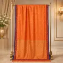 Women's Coral Orange Saree with Golden Buti Woven Pallu and Blue Embroidered Border