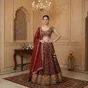 Maroon Ajrakh Print Silk Lehenga Choli with Mirror Work