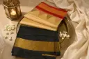 Classic Beige Silk Saree with Temple Border and Zari