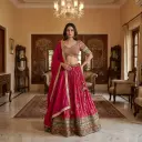Rani Pink Bandhani Silk Embroidered Lehenga Choli Set