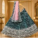 Women's Teal Green Lehenga Choli with Silver Zigzag Embroidery and Pink Dupatta