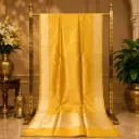 Women's Mustard Yellow Woven Silk Saree with Floral Jacquard Design and Rich Golden Zari Border Work 