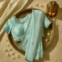 Elegant Mint Green Designer Saree With Intricate Mirror Embroidery