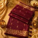 Elegant Maroon Banarasi Silk Saree with Gold Zari Butis & Floral Border