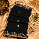 Elegant Black Cotton Silk Saree with Silver Leaf Motifs & Golden Border Traditional Ethnic Wear