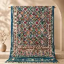 Grey Patola Saree with Animal Bird Motifs and Teal Border