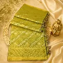 Olive Green Banarasi Silk Saree with Gold Zari Floral Weave & Elegant Tassel Pallu