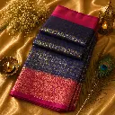 Royal Blue Banarasi Silk Saree with Pink Border & Gold Zari Weaving