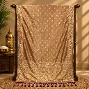 Beige Gold Embroidered Saree with Floral Motifs, Sequin Border