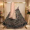 Midnight Blue Floral Embroidered Lehenga Choli with Peach Dupatta