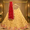 Beige Embroidered Lehenga Choli with Red Dupatta