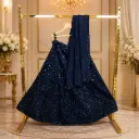 Women's Navy Blue Sequin Lehenga Choli Set with Matching Dupatta for Wedding, Sangeet and Party Wear