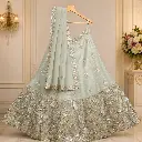 Women's Seafoam Green Lehenga Choli with Heavy Leaf Embroidery and Matching Dupatta