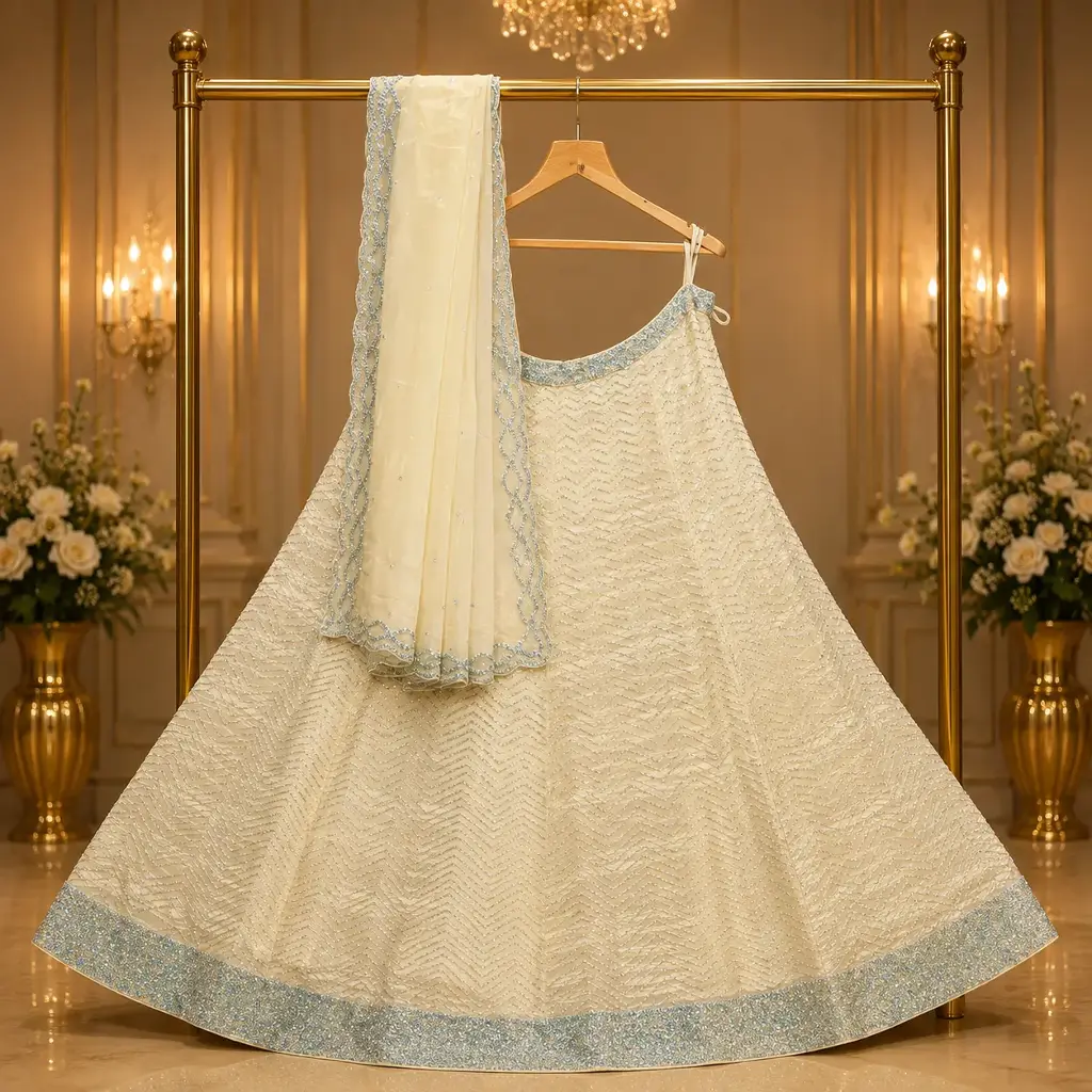 Ivory Silver Sequin Lehenga Choli with Matching Dupatta