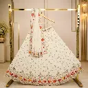 Women's Ivory Lehenga Choli with Multicolour Floral Embroidery and Matching Dupatta