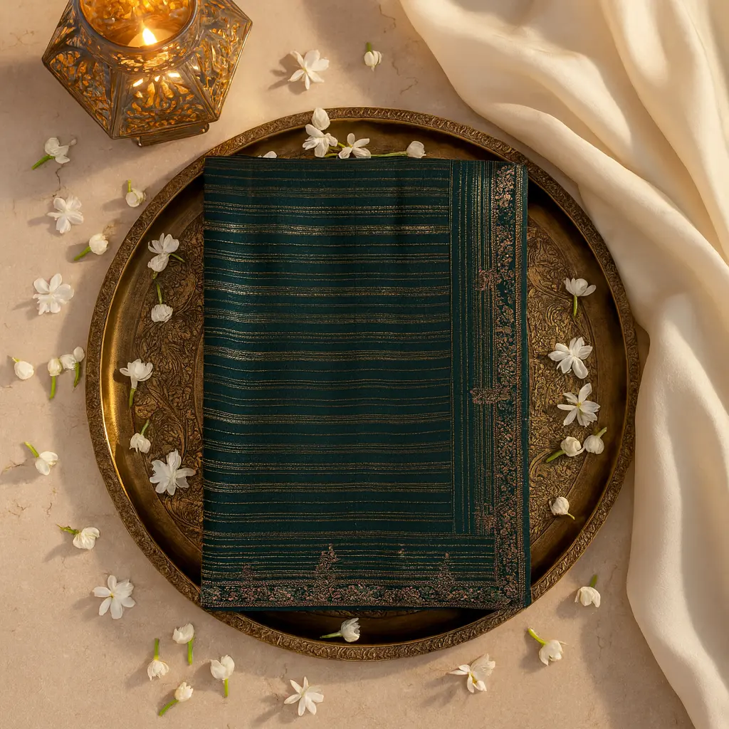 Elegant Forest Green Sequin Embellished Party Wear Designer Saree