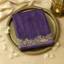 Elegant Deep Purple Hand-Embroidered Designer Silk Saree