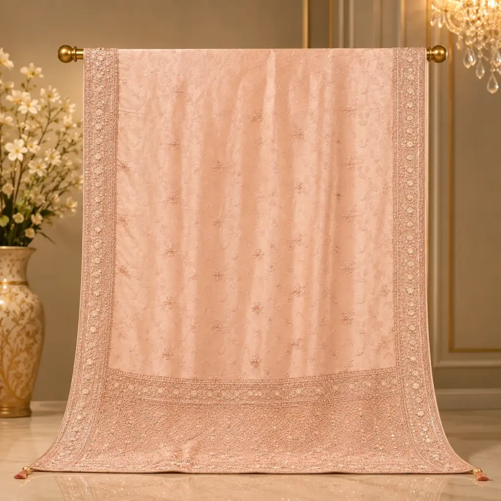 Blush Peach Embellished Saree with Heavy Floral Border