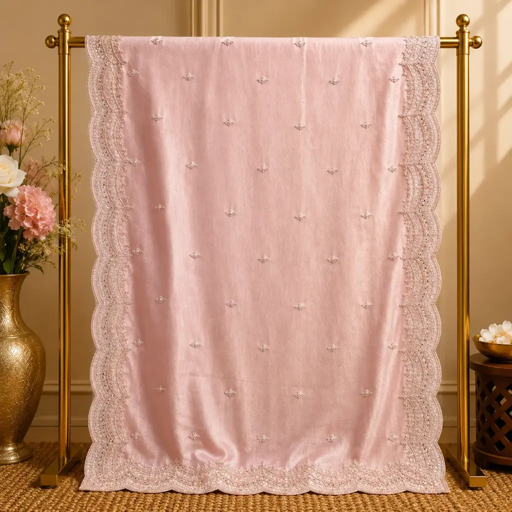 Blush Pink Saree with Sequins and Embroidered Border 