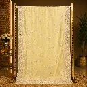 Pastel Yellow Saree with Floral Vine Embroidery and Multicolor Stone Border