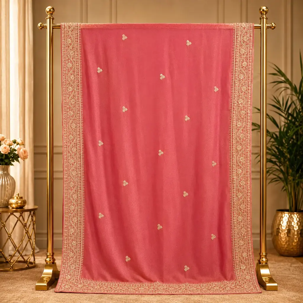 Women's Coral Pink Designer Saree with Embroidered Border